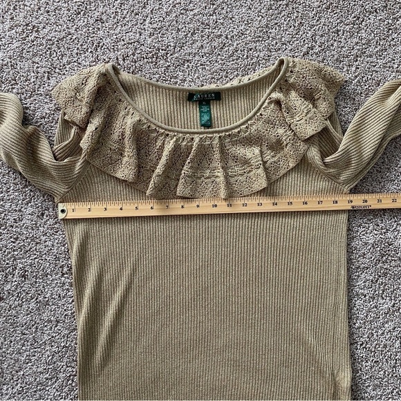 Lauren Ralph Lauren Silk Blend Gold Metallic Sweater Ribbed Ruffle Womens XL - Picture 6 of 7
